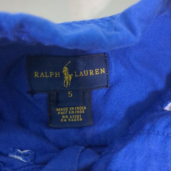 Polo Ralph Lauren Button-Down Blue Large Logo Dress Shirt Boy Youth 5 big pony - Picture 6 of 6